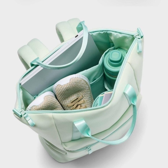 all in motion Handbags - All in Motion16" Faux Neoprene Scuba Tote Backpack Green Blue Luggage Strap